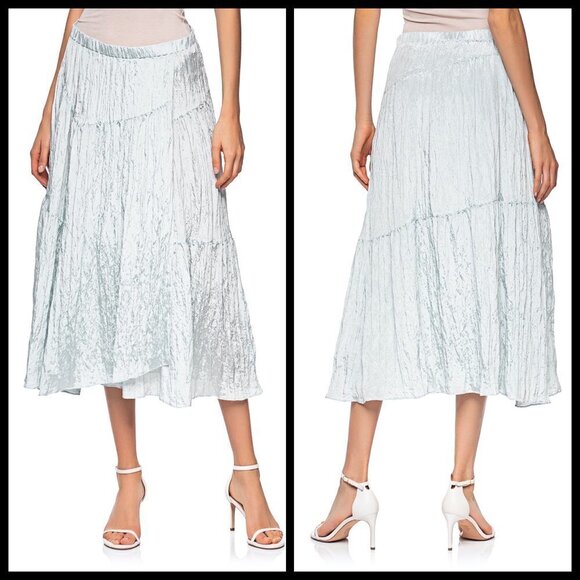 💕VINCE💕 Tiered Asymmetric Crinkle Midi Skirt ~ Mint Small S NWT - Picture 2 of 16